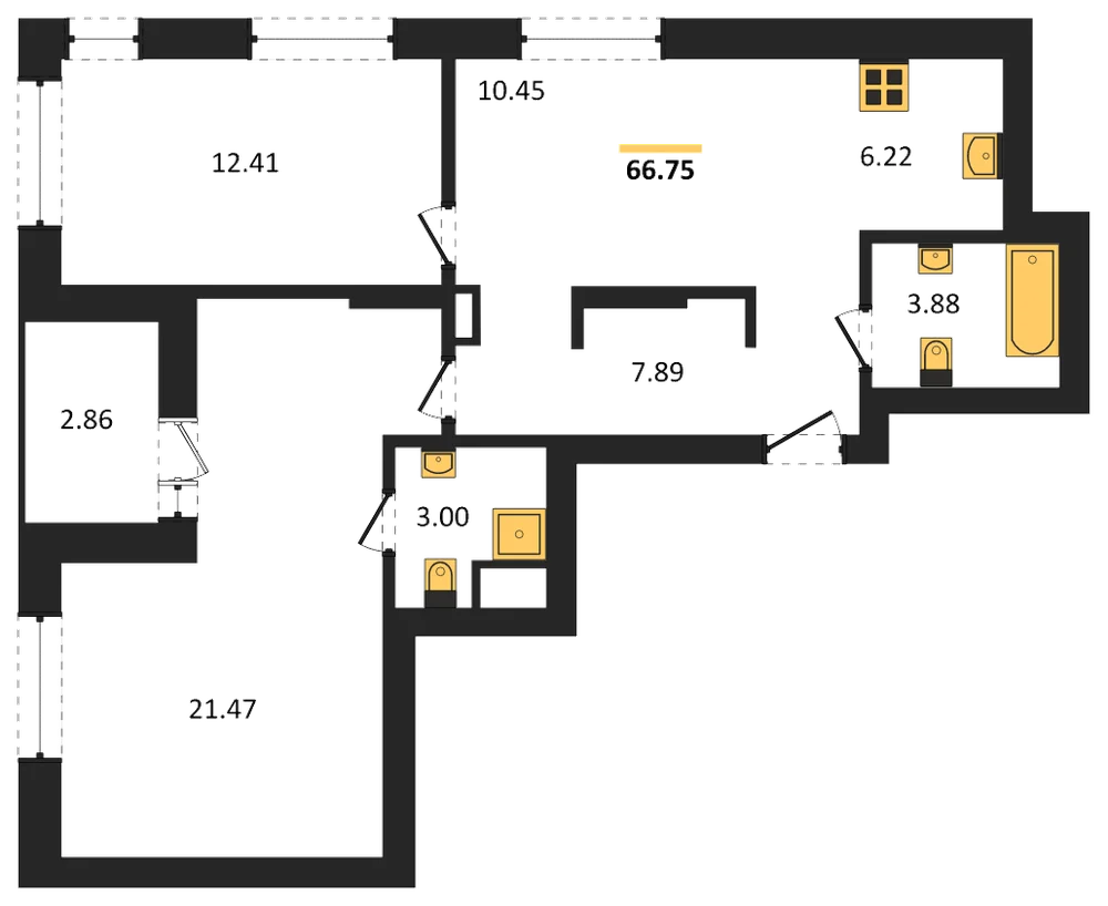 Планировка: 2-комн., 66,8 м²