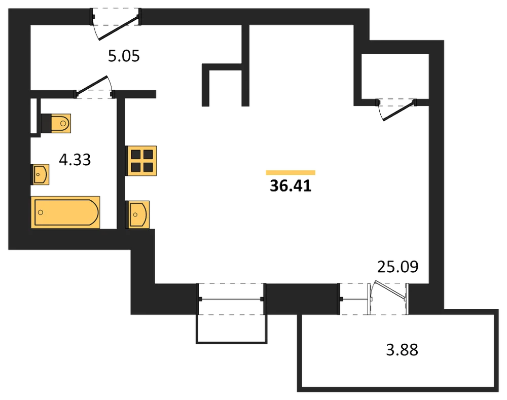 Планировка: Студия, 35,4 м²