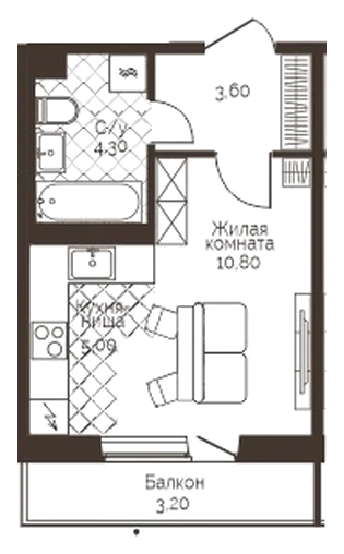 Планировка: Студия, 24,7 м²