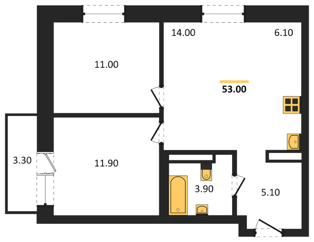 Планировка: 2-комн., 51,7 м²