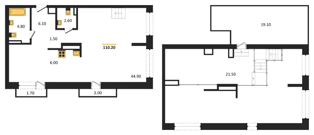 Планировка: 1-комн., 110,2 м²