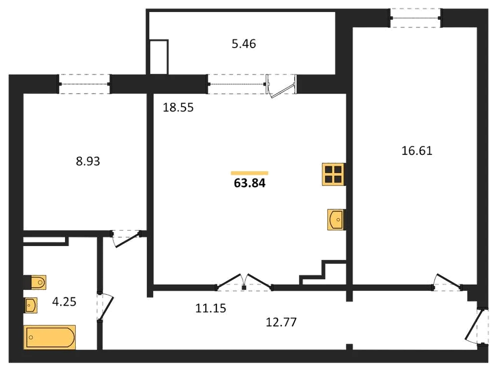 Планировка: 2-комн., 63,8 м²
