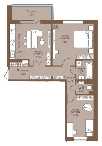 Планировка: 2-комн., 67,2 м²