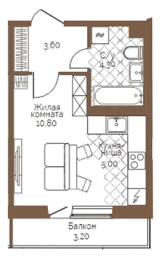 Планировка: Студия, 24,7 м²