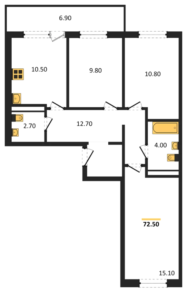 Планировка: 3-комн., 72,5 м²