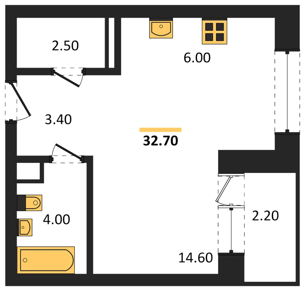 Планировка: Студия, 32,7 м²