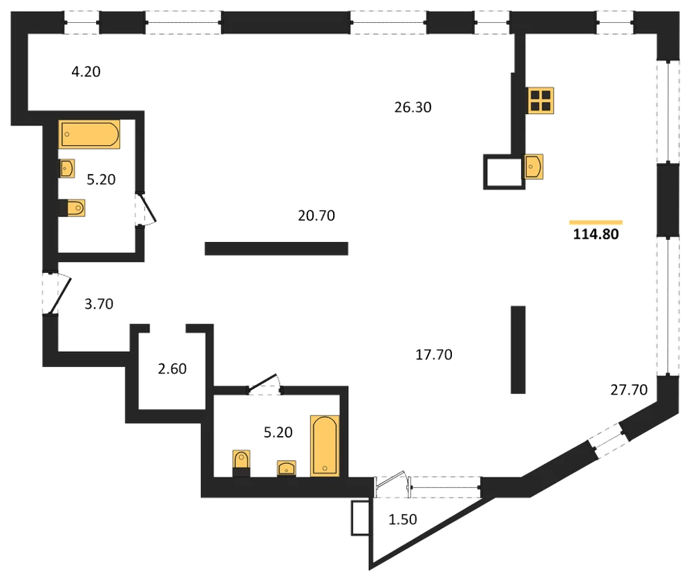 Планировка: Студия, 114,8 м²
