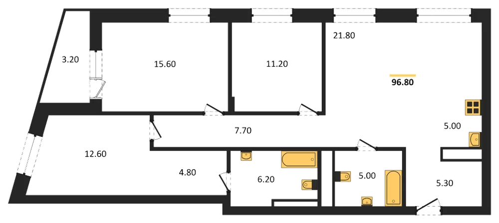 Планировка: 3-комн., 96,8 м²