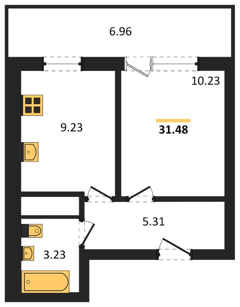 Планировка: 1-комн., 31,5 м²