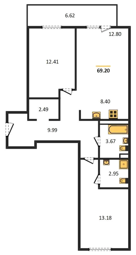 Планировка: 2-комн., 69,2 м²