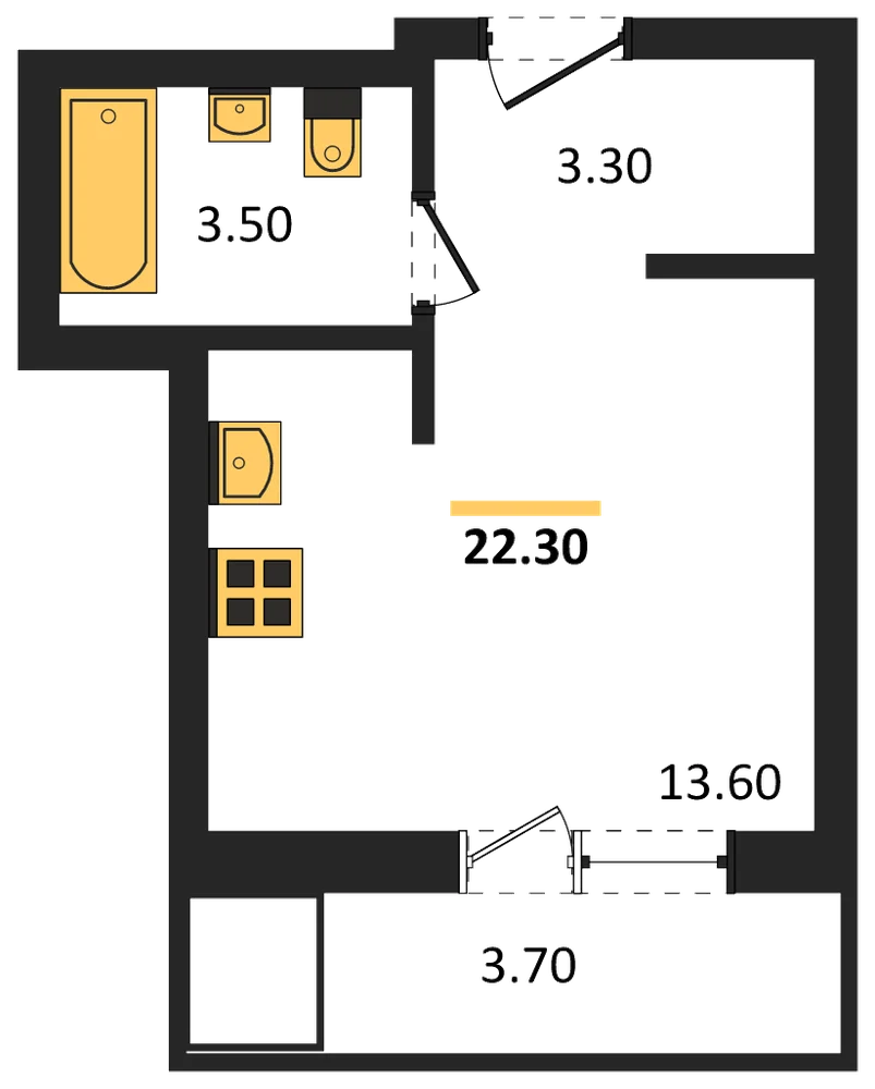 Планировка: Студия, 22,3 м²
