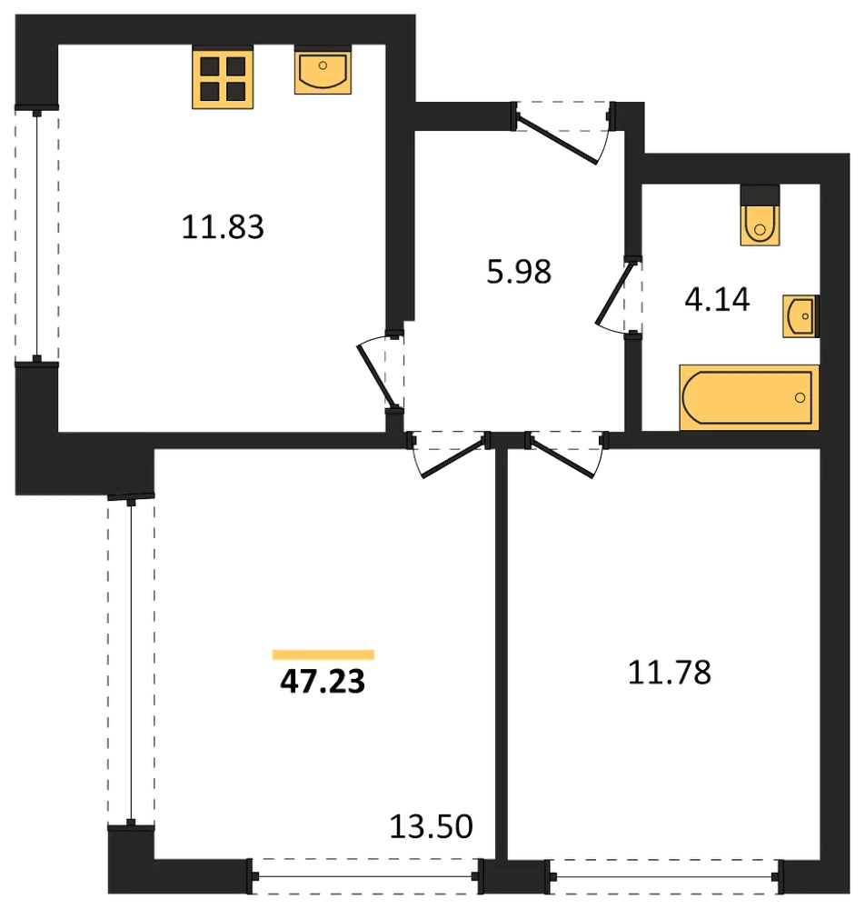 Планировка: 2-комн., 46,4 м²