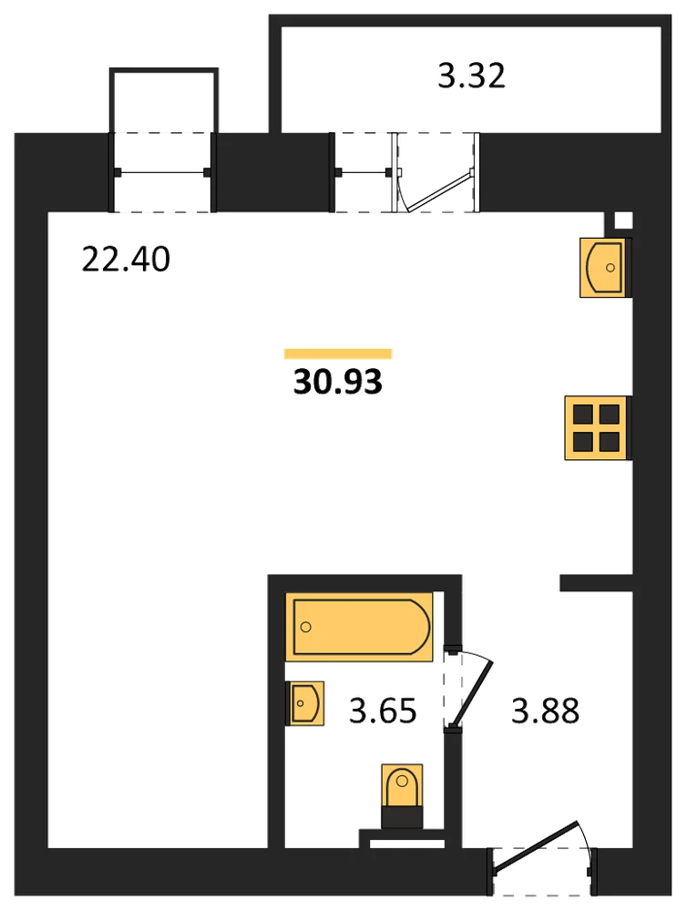 Планировка: Студия, 30,9 м²