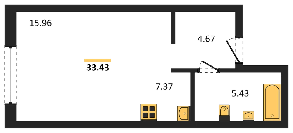 Планировка: Студия, 33 м²
