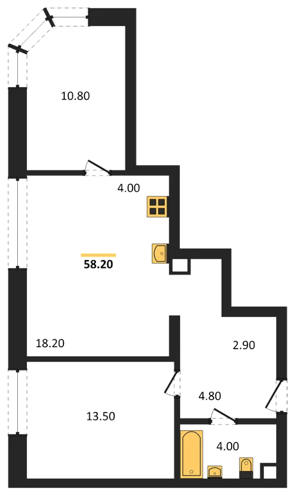 Планировка: 2-комн., 58,2 м²