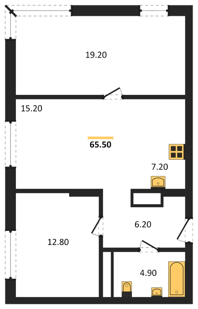 Планировка: 2-комн., 65,5 м²