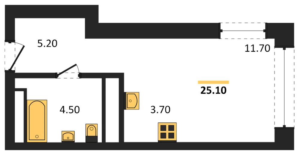 Планировка: Студия, 25,1 м²