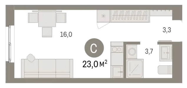 Планировка: Студия, 23 м²