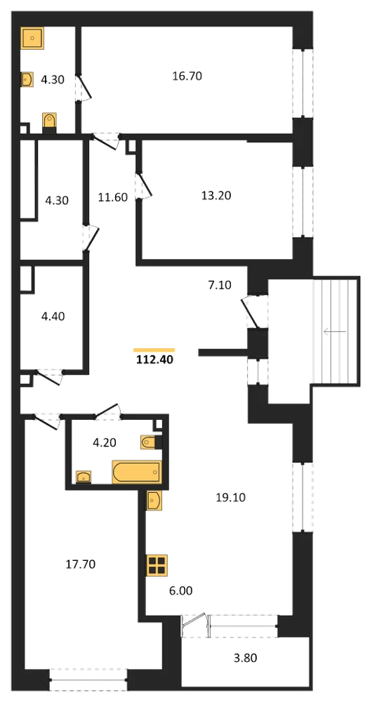 Планировка: 3-комн., 112,4 м²