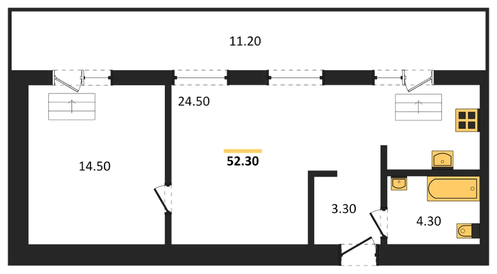 Планировка: 1-комн., 52,3 м²