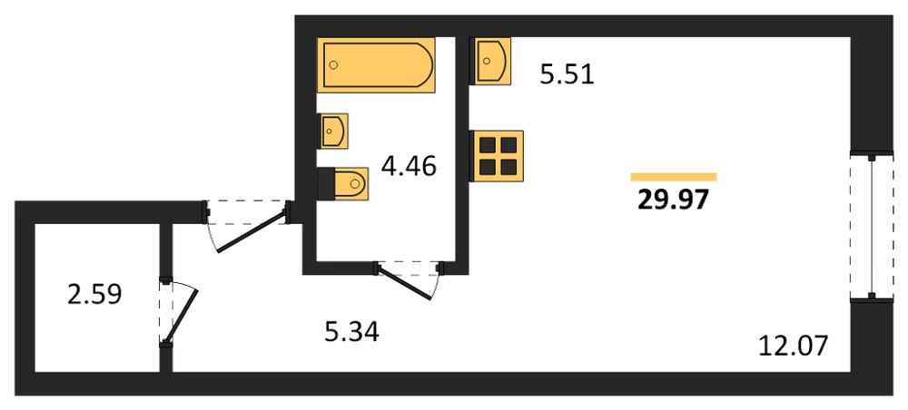Планировка: Студия, 29,1 м²