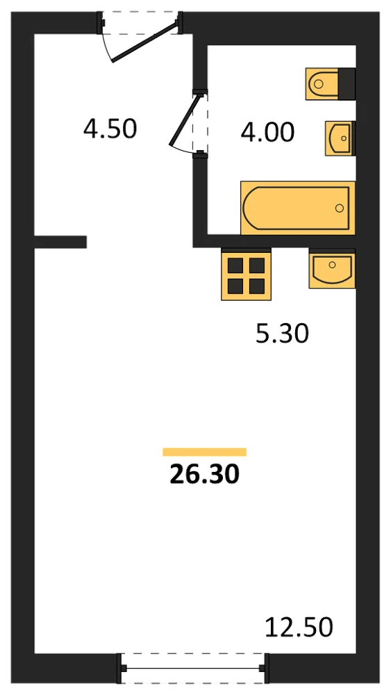 Планировка: Студия, 26,2 м²