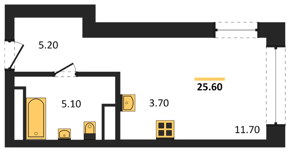 Планировка: Студия, 25,7 м²