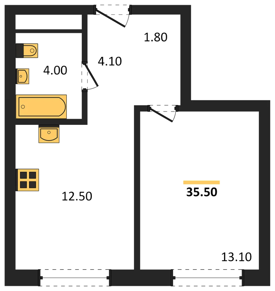 Планировка: 1-комн., 35,5 м²