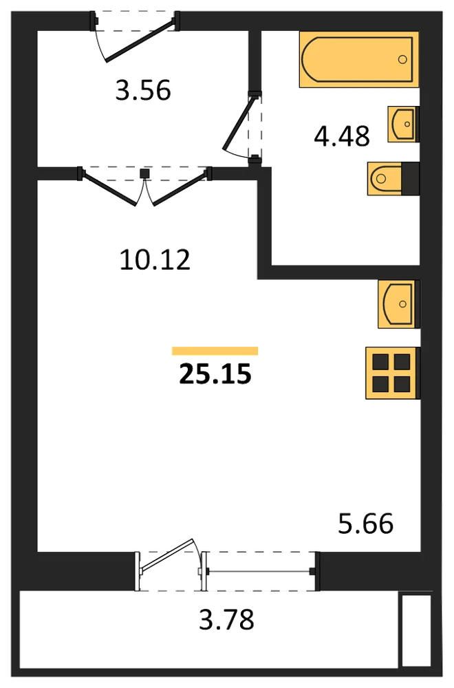 Планировка: Студия, 25,2 м²