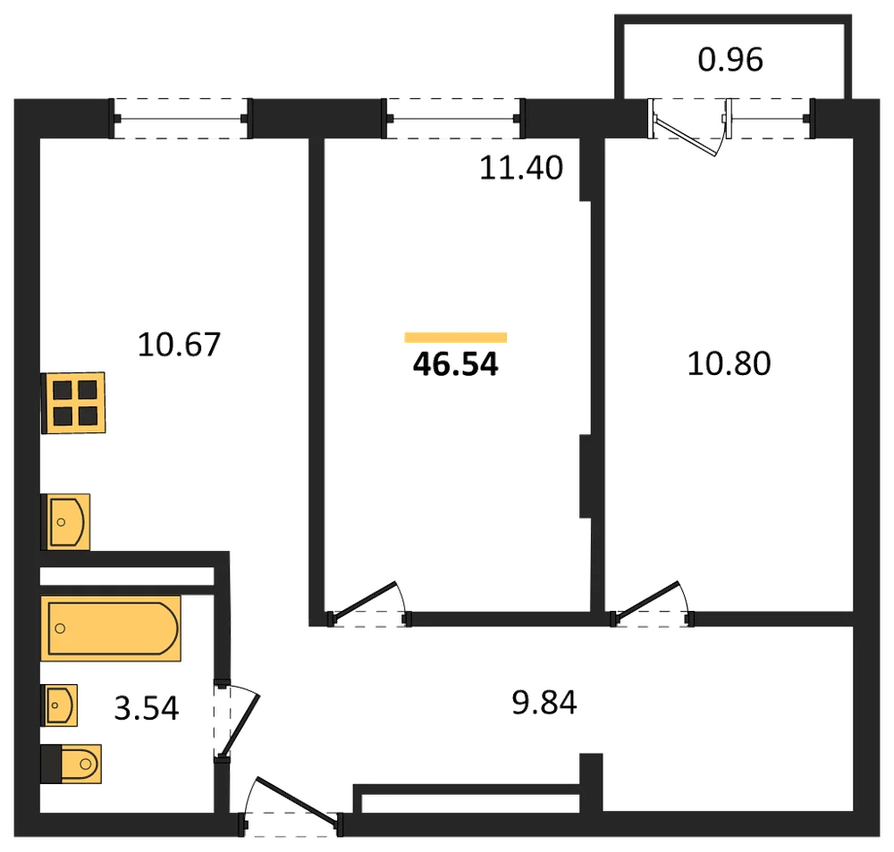 Планировка: 2-комн., 46,5 м²