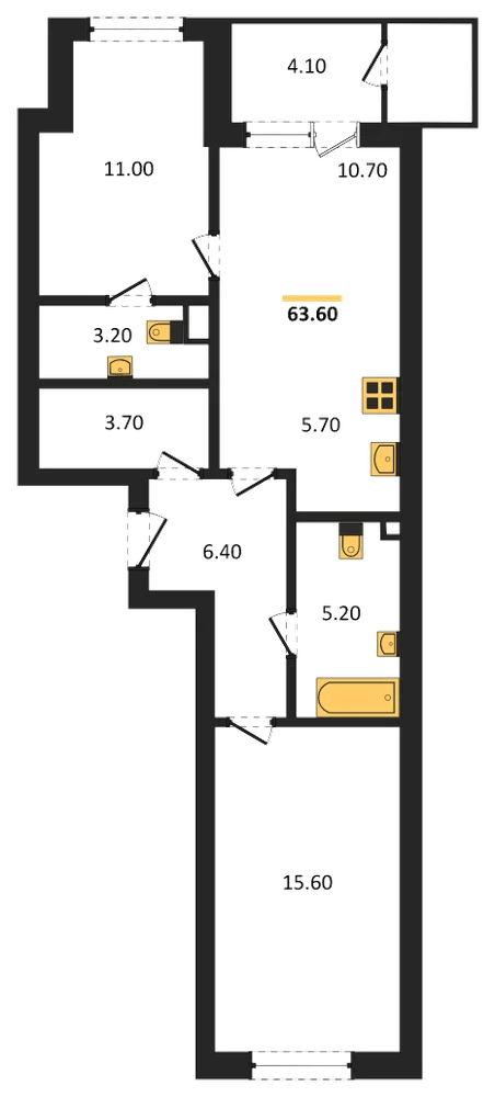 Планировка: 2-комн., 63,6 м²