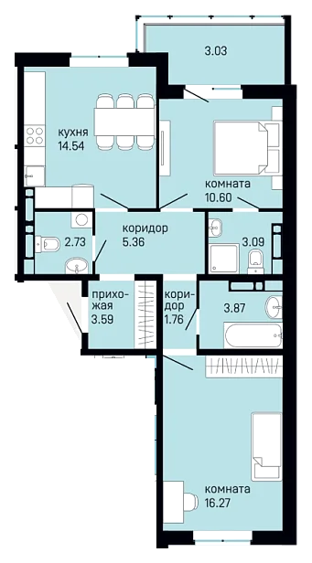 Планировка: 2-комн., 64,8 м²