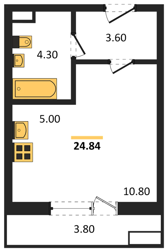 Планировка: Студия, 24,8 м²
