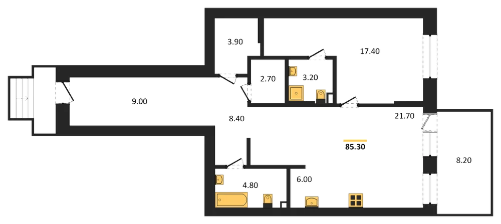 Планировка: 1-комн., 79,3 м²
