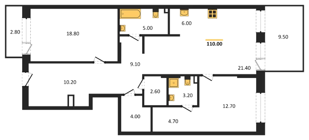 Планировка: 2-комн., 110 м²