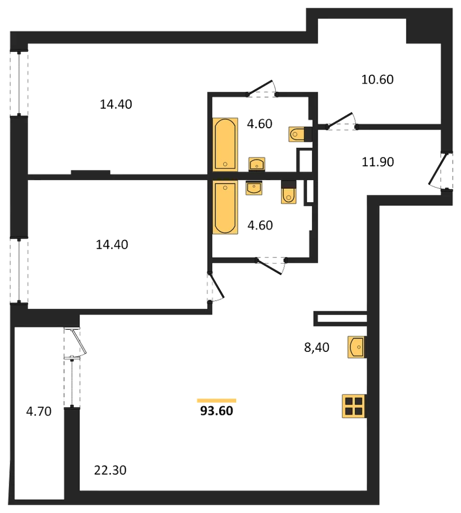 Планировка: 3-комн., 90,7 м²