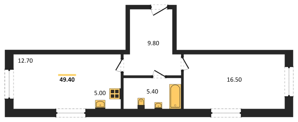 Планировка: 1-комн., 49,4 м²