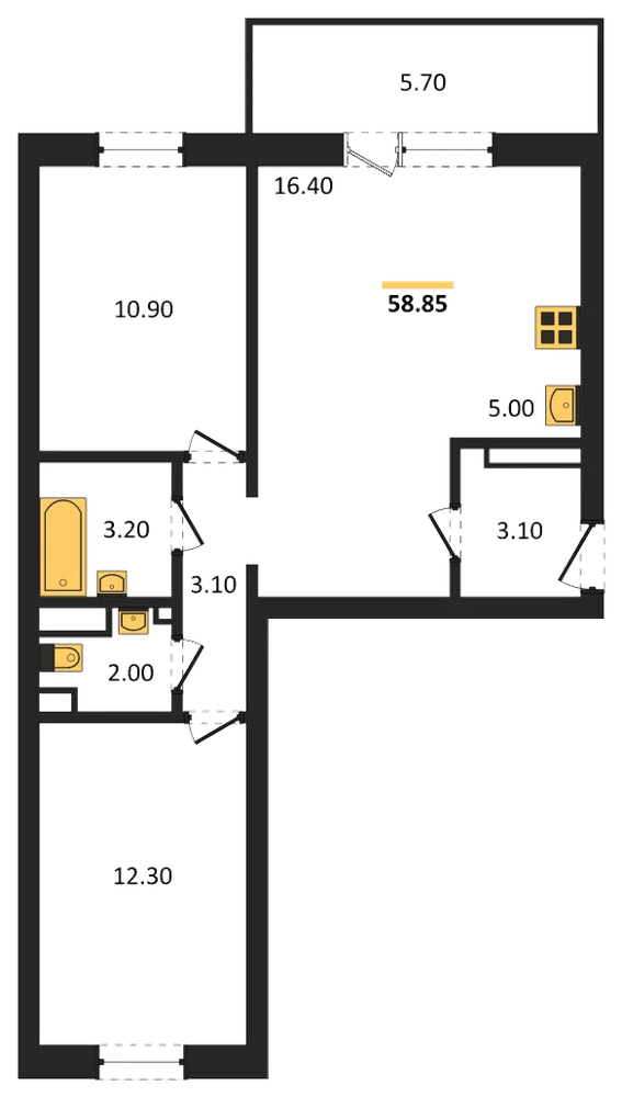 Планировка: 2-комн., 55,9 м²
