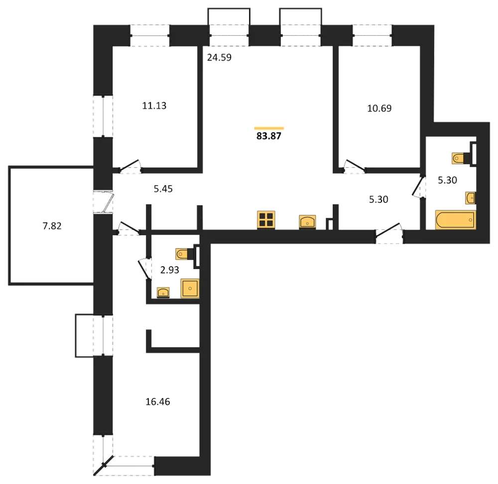 Планировка: 3-комн., 86,8 м²
