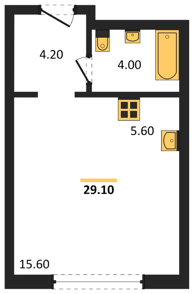 Планировка: Студия, 29,1 м²