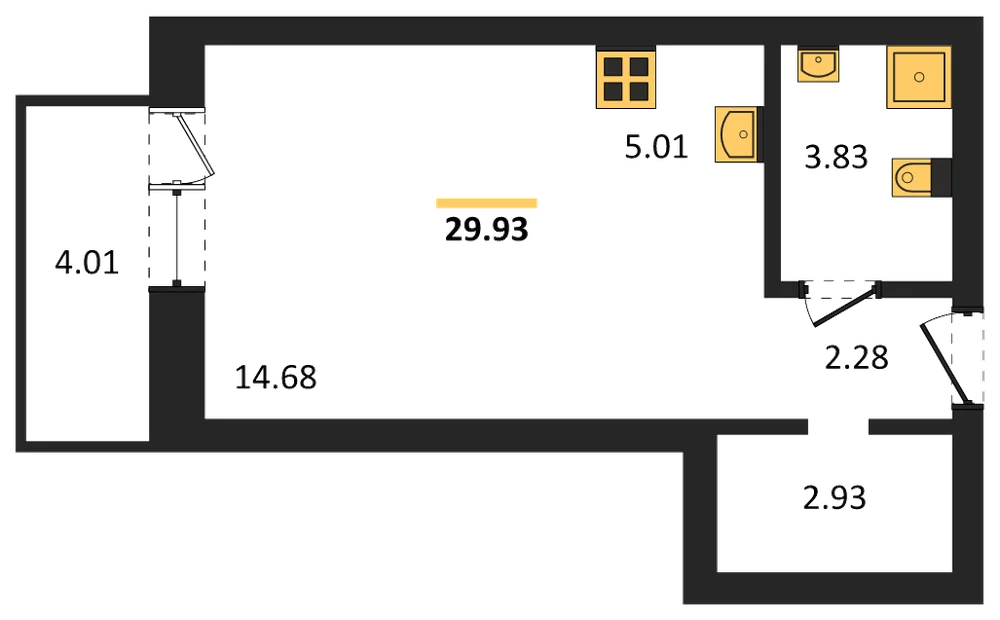 Планировка: Студия, 29,9 м²