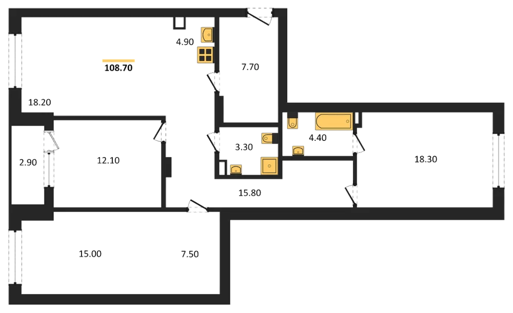 Планировка: 3-комн., 108,7 м²
