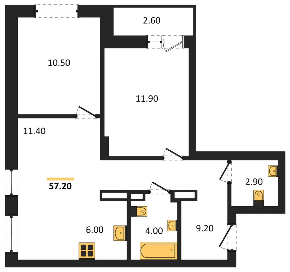 Планировка: 2-комн., 55,3 м²