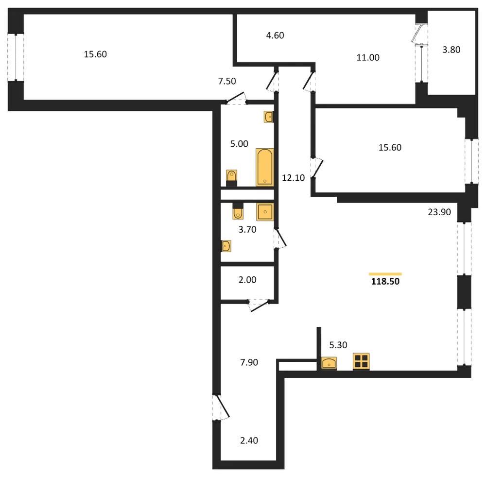 Планировка: 4-комн., 118,5 м²