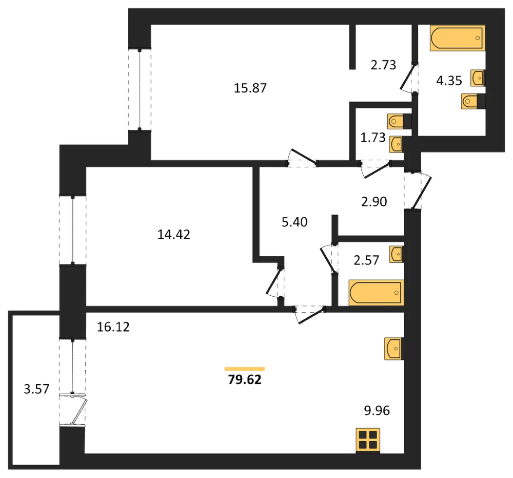Планировка: 2-комн., 79,6 м²