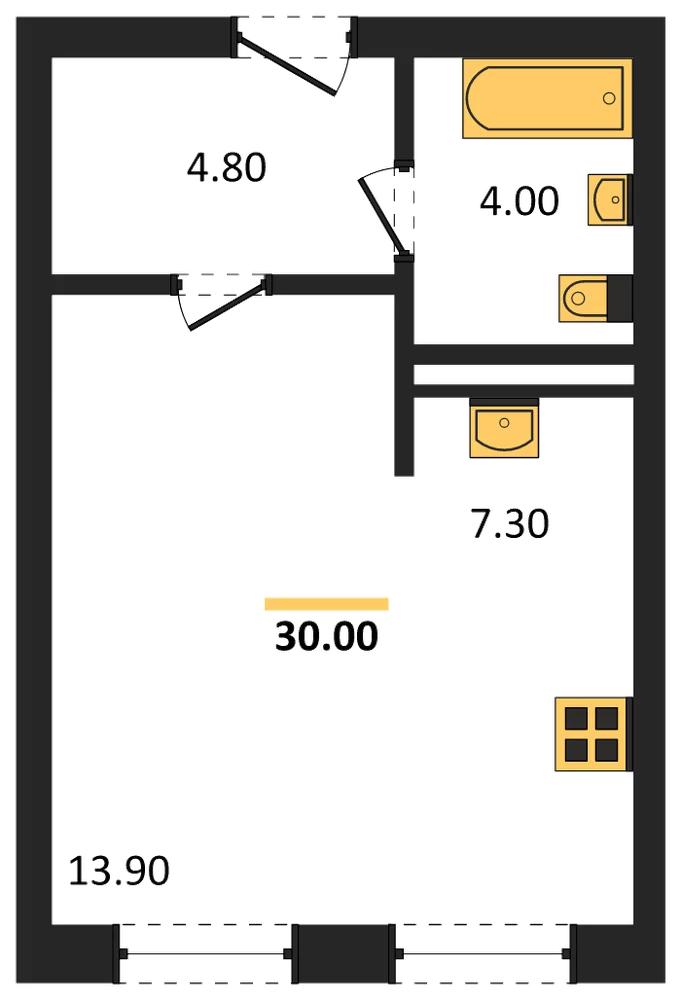 Планировка: Студия, 30 м²