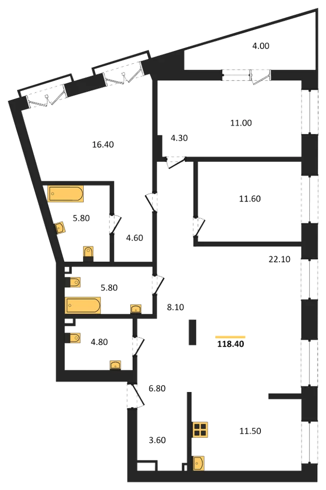 Планировка: 4-комн., 118,4 м²
