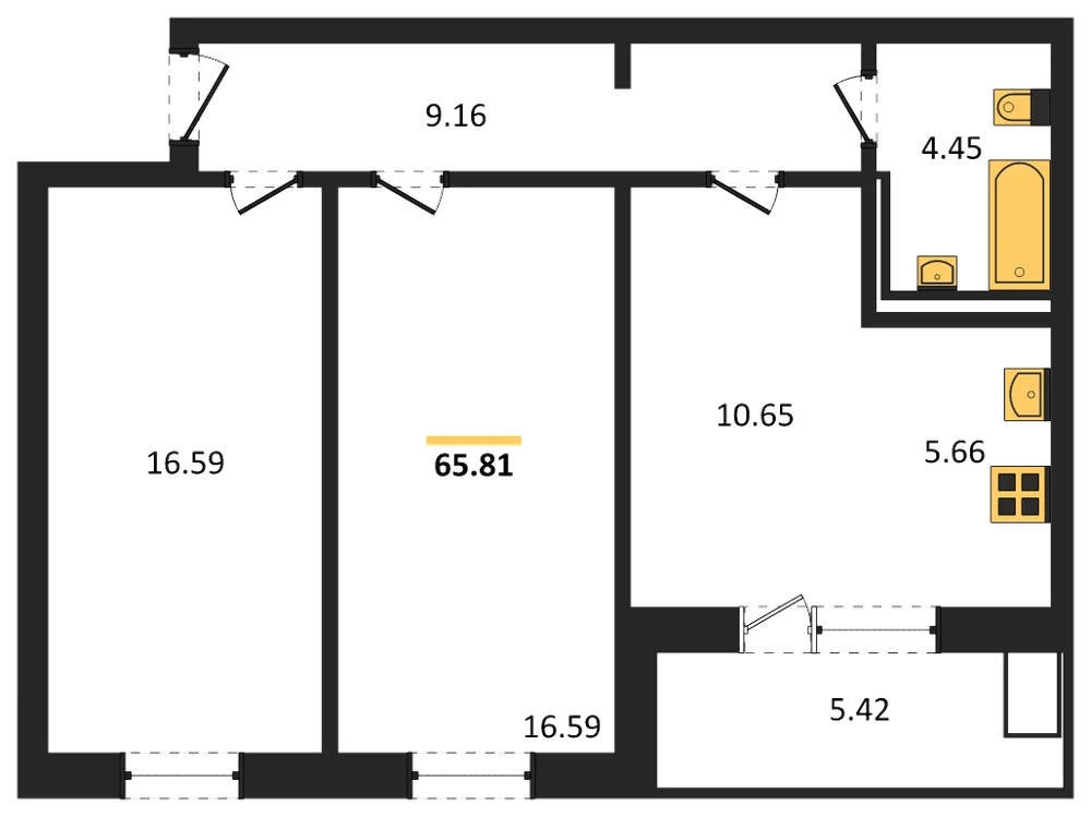 Планировка: 2-комн., 65,8 м²