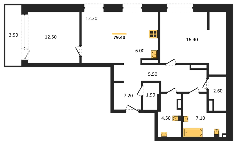 Планировка: 2-комн., 79,4 м²