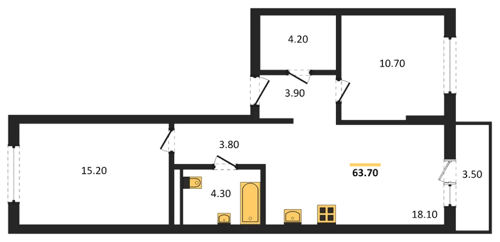 Планировка: 2-комн., 63,7 м²